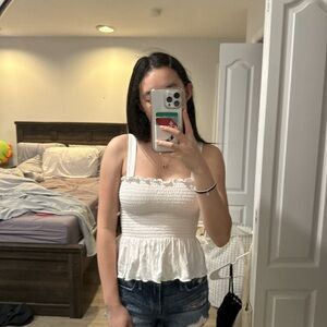 Forever 21 White Ruffle Tank Top